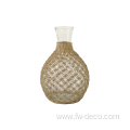 custom round Vintage Rattan wrapped Glass flower Vases